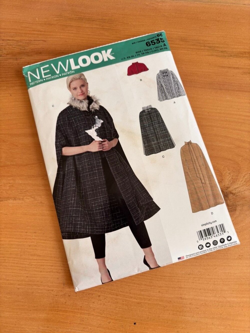New Look 6535 Cape Poncho Jackets SEWING PATTERN 6535 envelope wear xs-xl